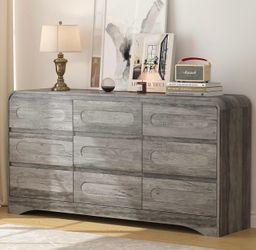 NEW-Grey Dresser for Bedroom with 9 Drawers, 63" Large Modern Dressers