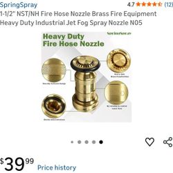 SpringSpray
1-1/2" NST/NH Fire Hose Nozzle Brass Fire Equipment Heavy Duty Industrial Jet Fog Spray Nozzle N05
