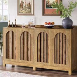 JW1016 new in box Sideboard Buffet Cabinet, 57" Farmhouse Storage Cabinet with Shutter Doors and Adjustable Shelf for Dining Room, Living Room, Kitche