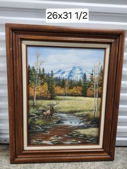 Framed Oil Painting Elk Mountain Landscape