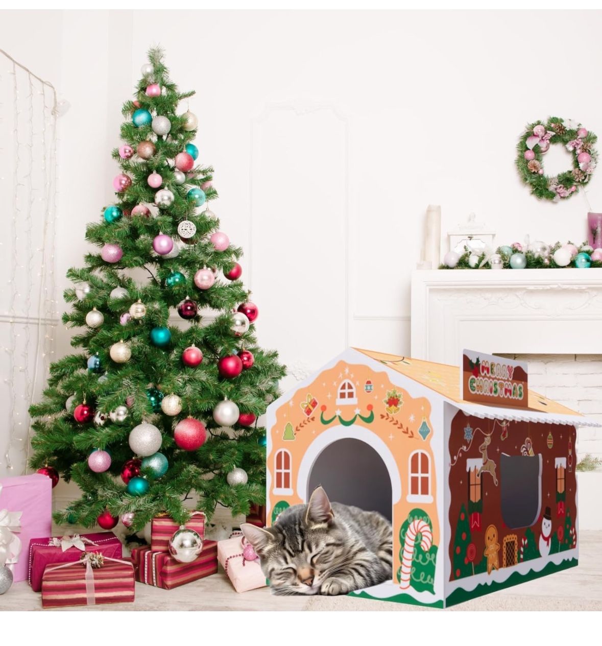 Christmas Cardboard Cat House for Indoor Cats
