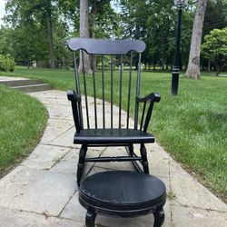 Black Solid Wood Rocking Chair With Foot Stool 