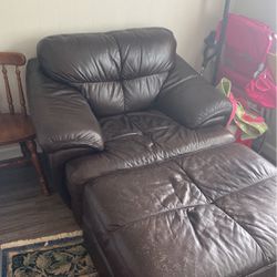 Large Leather Chair With Ottoman