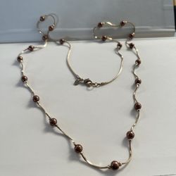 Monet Gold-tone Snake Chain Necklace With Copper Colored Beads 16-18"