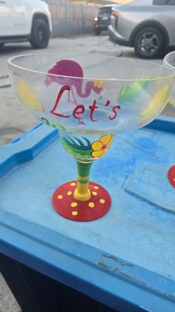 Flamingo Tropical Painted Margarita Glass