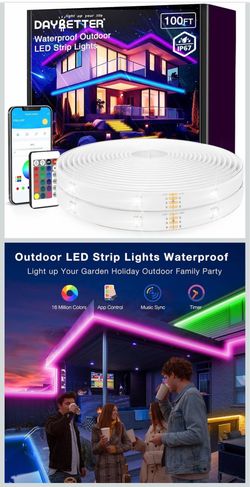 Outdoor LED Strip Lights Waterproof 100ft, IP67 Waterproof LED Light Strips with Remote, Music Sync APP Control, RGB Color Changing LED Lights for Eav