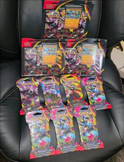 Pokemon Cards 3 Mega Evolution Pitch Black 3 Pack Hanger Blister Packs & 7 Sleeved Booster Pack! New Factory Sealed!