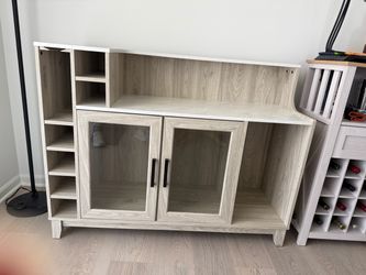 Light Wood Bar Cabinet with Glass Doors