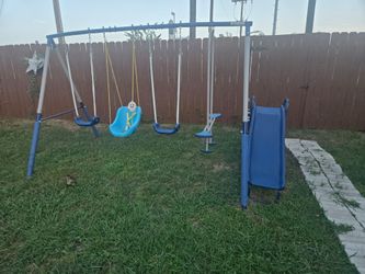 Kids Metal Swing Set with Slide