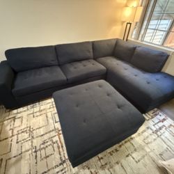 2 Piece Navy Fabric Sectional