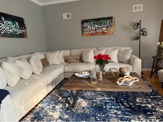 Ashley sectional and two chairs and three tables