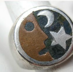 vintage Mexican sterling silver celestial inlay ring