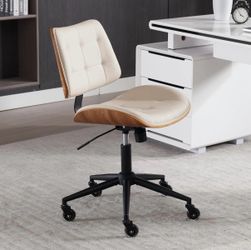 Home Office Desk Chair with Wheels, Adjustable Height Armless Office Chair, PU Leather Mid Back 360° Small Computer Chair, Modern Walnut Chair No Arms