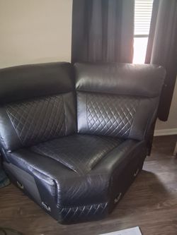 Black Faux Leather Sectional Corner Sofa