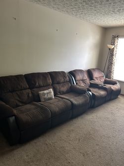 Brown Sectional W/ 4 Recliners
