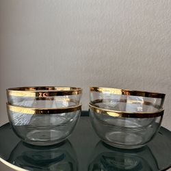Vintage Glass Soup/Cereal Bowls with Gold Rim (set of 4)