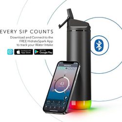 Hidrate Spark PRO Smart Water Bottle – Insulated Stainless Steel – Tracks Water Intake with Bluetooth, LED Glow Reminder When You Need to Drink – Stra