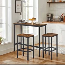 Dining Table Set, Bar Table and Chairs Set, Kitchen Bar Height Table with Stools Set of 2, Steel Frame, Industrial, 39.4 x 15.7 x 35.4 Inches, Rustic 