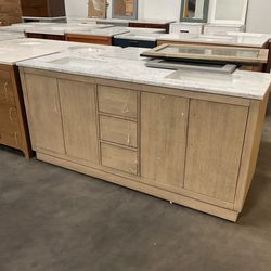 72” Grey Oak Solid Wood Bathroom Vanity with Marble Top (V83)