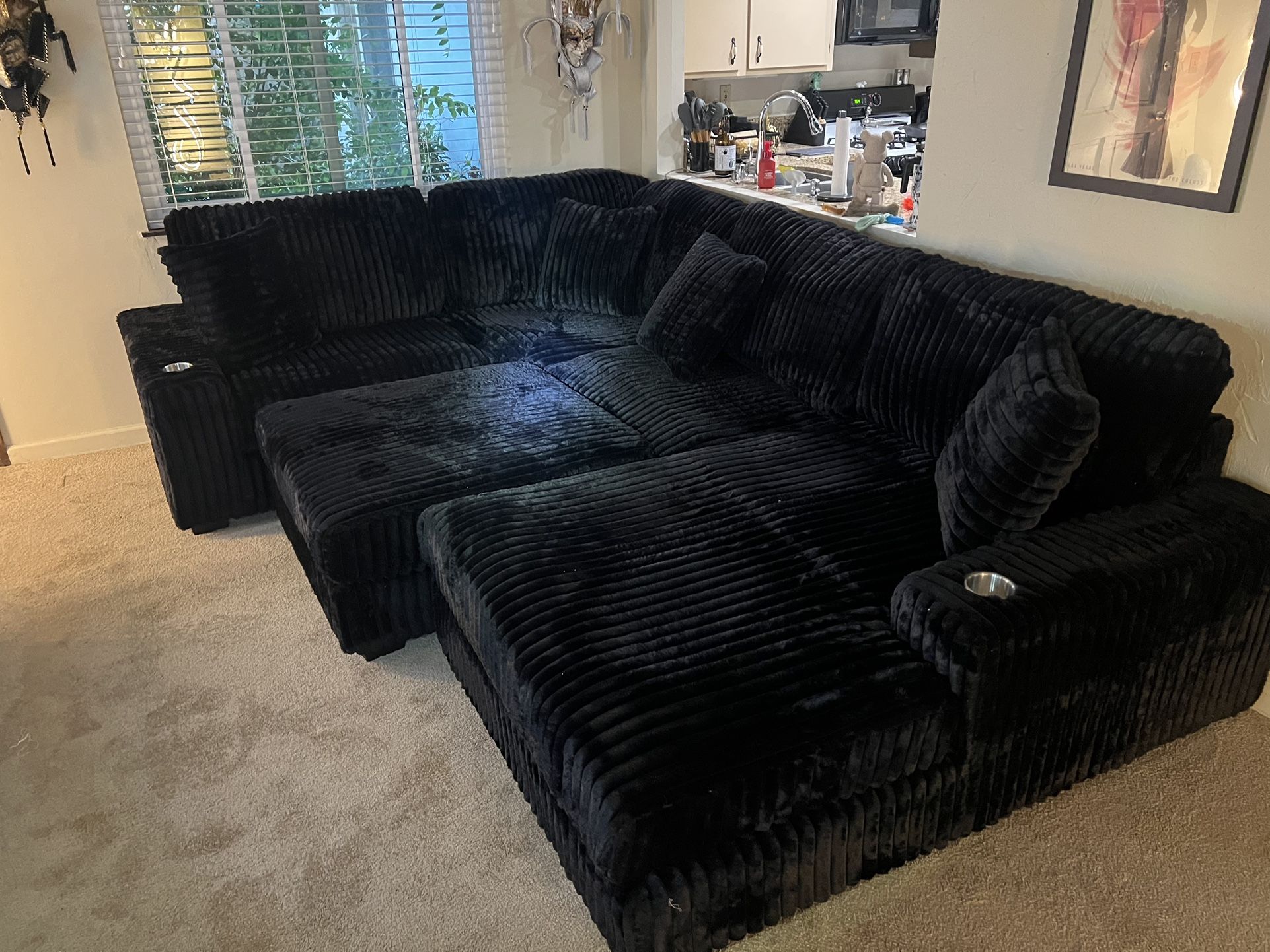 New Corduroy Sectional Couch With Ottoman / Free Delivery