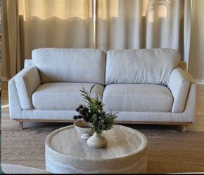 New Light Gray Fabric Sofa with Wood Legs