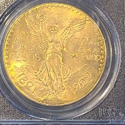 1929 50 Gold Pesos Mexico Centenario PCGS MS-63 ORO Coin