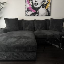 Luxe Oversized Two-Piece Sectional Couches for Living Room, 102.4-Inch L Shaped Sofa with Chaise, Upholstered with Corduroy Fabric, Black - Left Facin