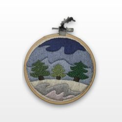 Handmade Snowy Forest Hand Embroidery Hoop Art 4 Inch