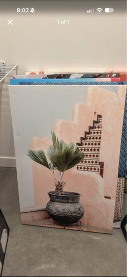 Canvas Wall Art Tree Pink Building