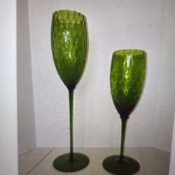 Vintage Empoli Emerald Green Diamond Wine Glasses 