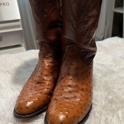Men’s 10.5 Lucchese Ostrich Leather Boots And Belt