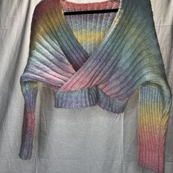 SHEIN Rainbow Knit Wrap Cardigan Size