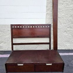 Mid Century Modern Design Walnut Storage Bed w/ 2 Drawers - Full Size
