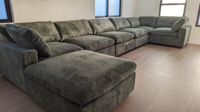 New X-Large Sage Corduroy Sectional Couch / Free Delivery 