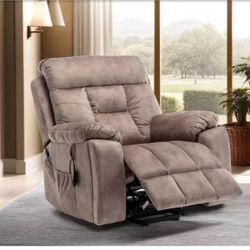 Light Brown Power Lift Recliner Chairs Relax Sofa Chair Electric Reclining with Dual Cup Holders and Storage Pocket