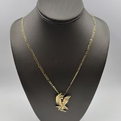 14KT YELLOW GOLD 24” FIGARO LINK CHAIN 9.1GR W/ 14KT YELLOW GOLD GOLDEN EAGLE CHARM 6.0GR  