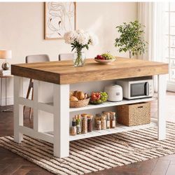 Kitchen Island with Wood Top and Shelves