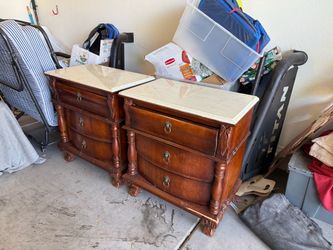 Oak wood dresser with end tables with granite top