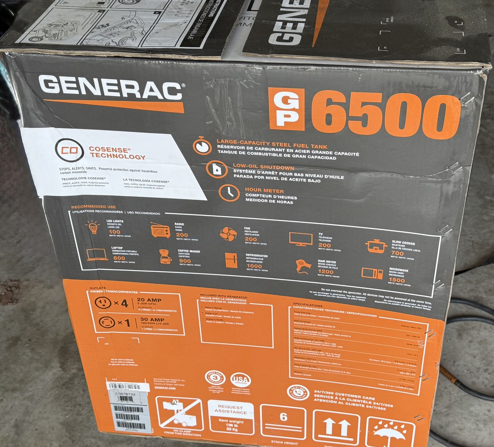 New Generac GP 6500 Portable Generator