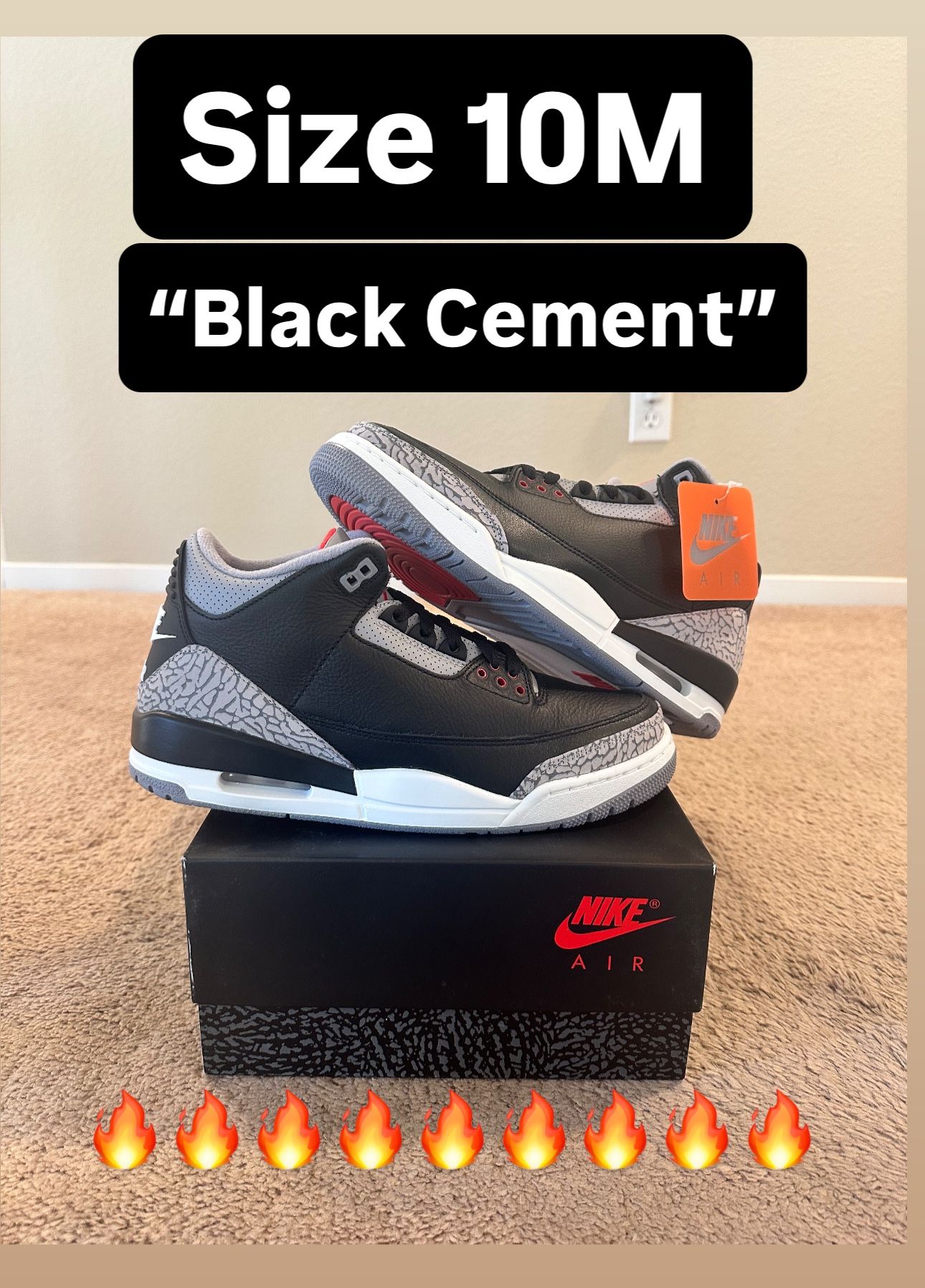 Nike Air Jordan 3 retro “Black Cement” Size 8.5M