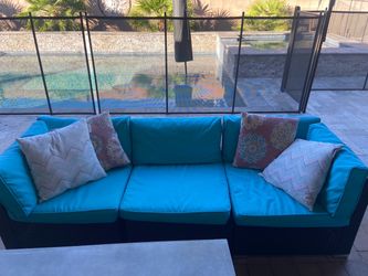 Turquoise Outdoor Wicker Sectional Patio Set