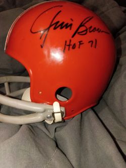 Jim Brown signed autographed two bar throwback mini helmet NFL Cleveland Browns