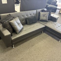 Black Click Clack Sleeper Sofa With Reversible Chaise 