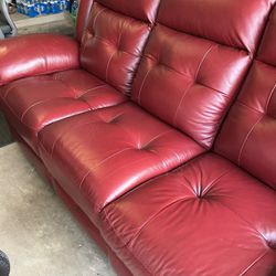 Burgundy Red Dual Power Reclining Sofa 