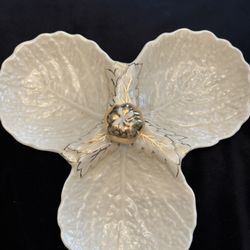 Vintage Crown Devon Ceramic Three Section Cabbage Leaf Dish England  