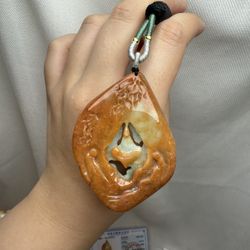 Certified Burma Jadeite Jade Engraved Buddha Pendant Cord Necklace 