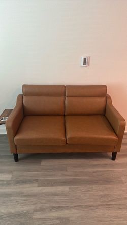 Brown Leather Loveseat Sofa