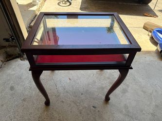 Vintage Glass Top Display Curio Table Display Case Jewelry Cabinet