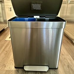 16 Gallon Stainless Steel Dual Trash & Recycling Bin – Like New