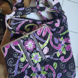 Vera Bradley Hipster Crossbody Purple Punch Bag & Matching Kisslock Wallet